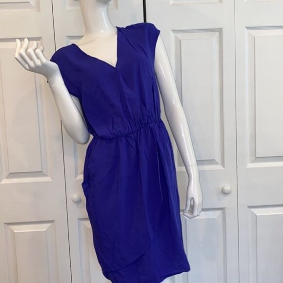🔥Neverever by J.Crew Pleated Crossfront blue dress - Picture 10 of 14